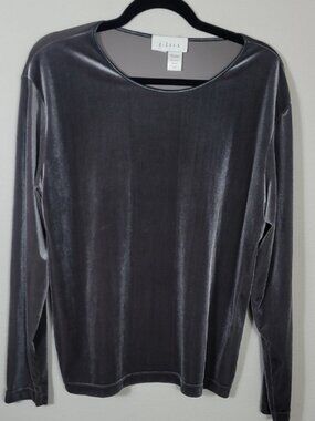 Vintage J Jill Velvet Long Sleeve Top Size M/L Gray Long Sleeve Holiday Classic
